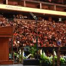 Chancellor May speaking during the Spring 2023 Undergraduate Commencement at Golden 1 Center